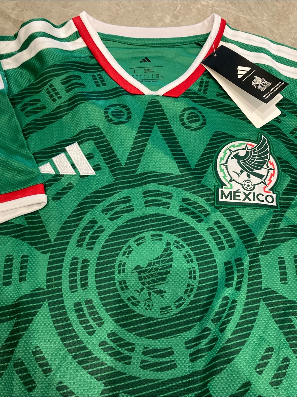 2026 world cup Green Mexico Aztec-Pattern Soccer Jersey with Red & White Trim - Picture 3 of 8